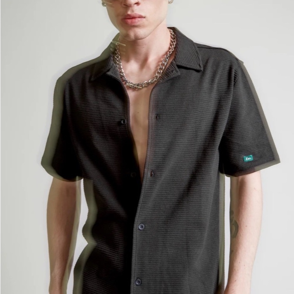 ESC Escape Brand Black Short-Sleeve Thick Cotton Button Shirt